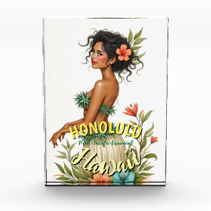 Vintage-Style Hawaii-Reise Honolulu Hula-Mädchen Fotoblock