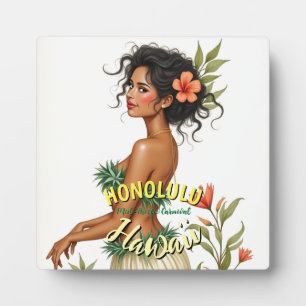 Vintage Style Hawaii Reise Honolulu Hula Mädchen Fotoplatte