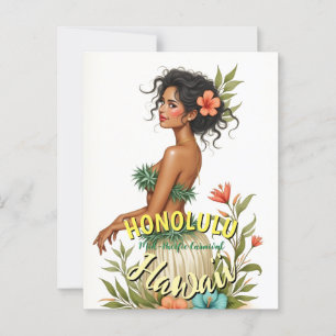Vintage Style Hawaii Reise Honolulu Hula Mädchen Postkarte