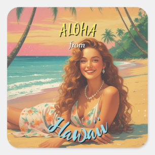 Vintage Style Hawaiian Reise Aloha aus Hawaii Quadratischer Aufkleber