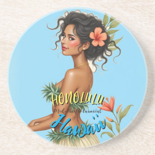 Vintage Style Hawaiian Reise Honolulu Hula Mädchen Getränkeuntersetzer