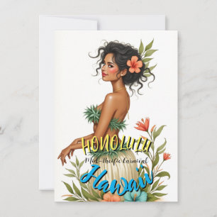 Vintage Style Hawaiian Reise Honolulu Hula Mädchen Karte
