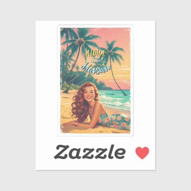 Vintage Style Hawaiian Travel Aloha from Hawaii Aufkleber (Blatt)