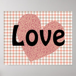 Vintage Style Herz und Liebe Kunstposter in Rosa Poster