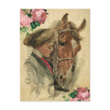 Vintage Style Horse and Roses French Karte