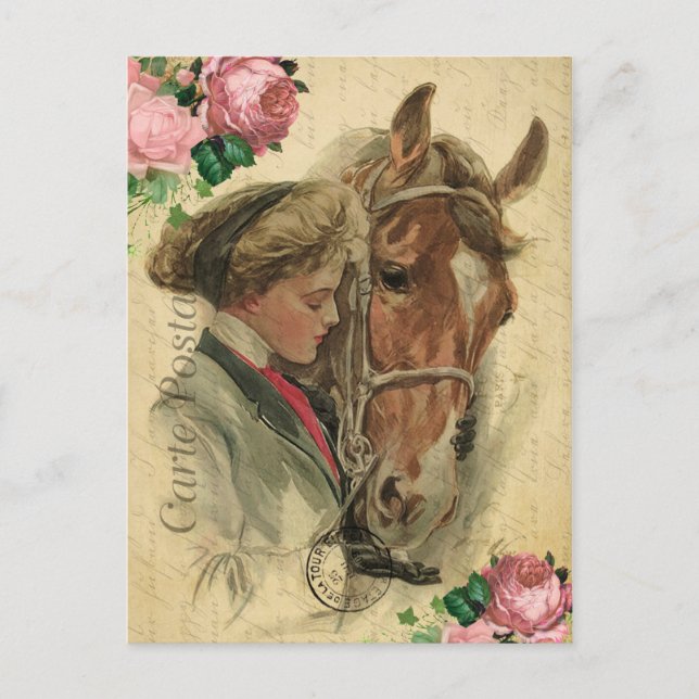 Vintage Style Horse and Roses French Karte (Vorderseite)