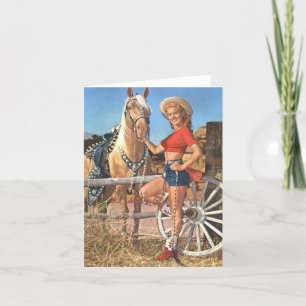 Vintage-Style "Hübsche Cowgirl" Notizkarte Feiertagskarte