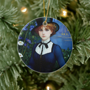 Vintage Style hübsches Dark-Academy-Mädchen-Porträ Keramik Ornament
