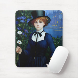 Vintage Style hübsches Dark-Academy-Mädchen-Porträ Mousepad