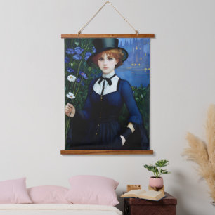 Vintage Style hübsches Dark-Academy-Mädchen-Porträ Wandteppich Mit Holzrahmen