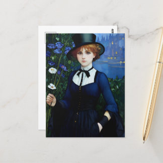 Vintage Style Hübsches Dark Academy Mädchenporträt Postkarte