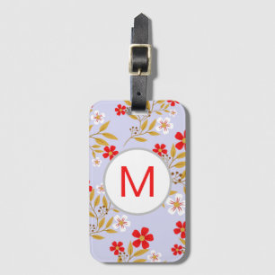 Vintage Style hübsches rotes Blumenmuster Monogram Gepäckanhänger