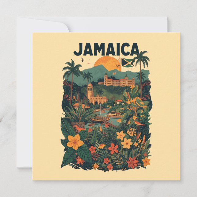 Vintage Style Jamaica Travel Illustration Card (Vorderseite)