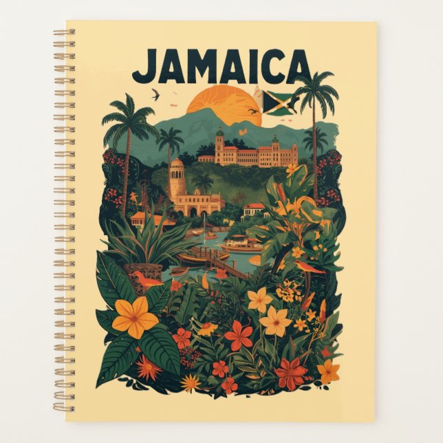 Vintage Style Jamaica Travel Illustration Planer (Vorderseite)