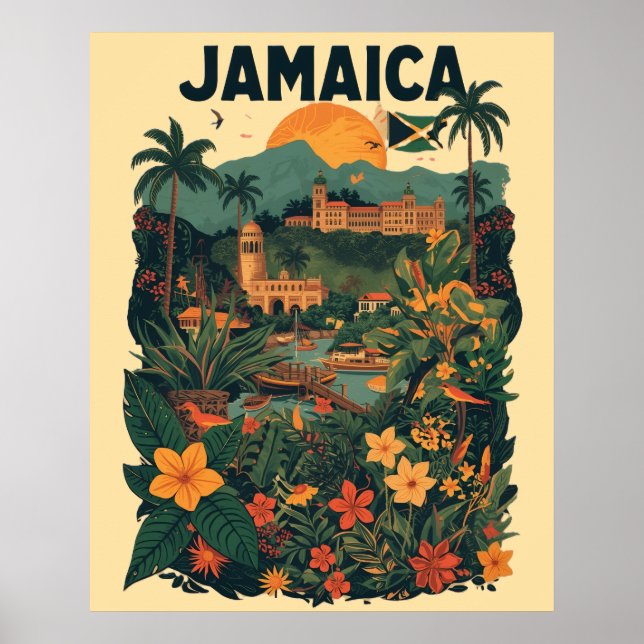 Vintage Style Jamaica Travel Illustration Poster (Vorne)