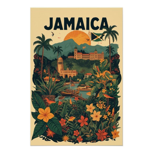 Vintage Style Jamaica Travel Illustration Poster (Vorderseite)