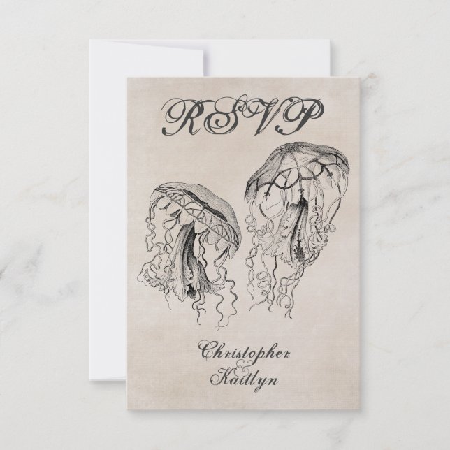 Vintage Style Jellyfish Beach Wedding RSVP Card (Vorderseite)