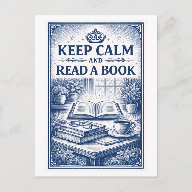 Vintage-Style "Keep Calm" Reading Postkarte (Vorderseite)