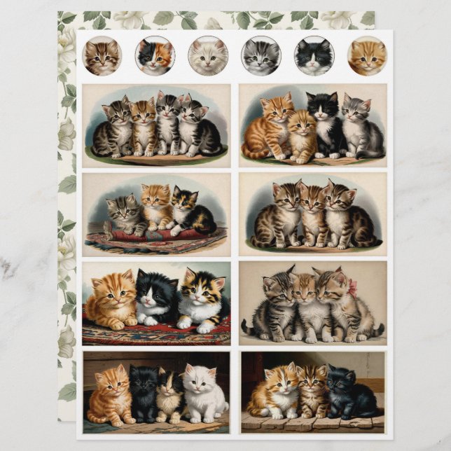 Vintage Style Kittens Ephemera Fussy Cuts (Vorne/Hinten)