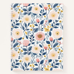 Vintage Style Kleine Rosa Blau Gelbe Blumen Cotta Notizbuch