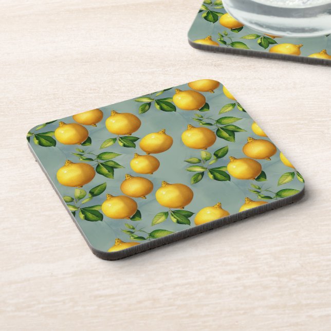 Vintage Style Lemons Pattern Wallpaper Art Getränkeuntersetzer (Linke Seite)