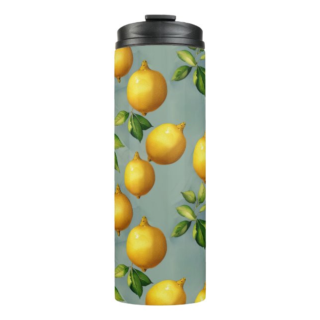 Vintage Style Lemons Pattern Wallpaper Art Thermosbecher (Vorderseite)