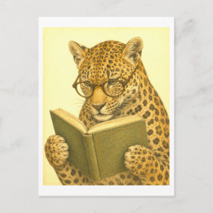 Vintage-Style Leopard Lesen Postkarte