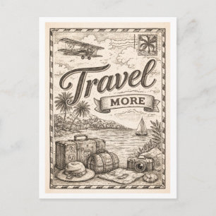 Vintage-Style "Mehr Reisen" Postkarte