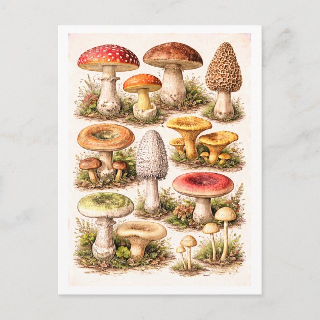 Vintage-Style Mushroom Illustration Postkarte (Vorderseite)