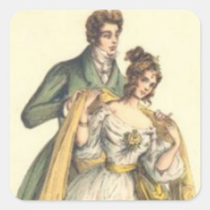 Vintage Style Paar viktorianischer Weihnachtsaufkl Quadratischer Aufkleber