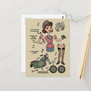 Vintage Style Papierpuppen-Kit Abenteuer Postkarte