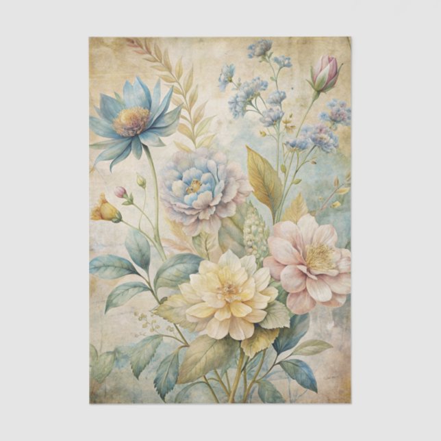 Vintage Style Pastel Botanical Flowers Background Seidenpapier (Vorderseite)