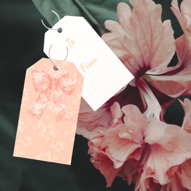 Vintage Style Peach Bows Personalized Gift Tag Geschenkanhänger (Personalize it!)