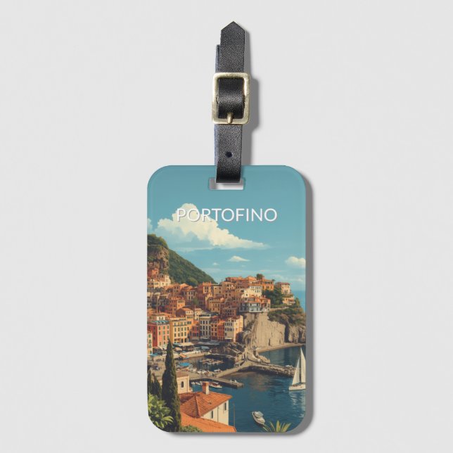Vintage Style Portofino Genova Italy Gepäckanhänger (Vorderseite Vertikal)