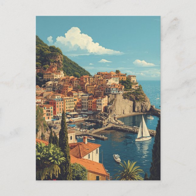Vintage Style Portofino Genova Italy Postkarte (Vorderseite)
