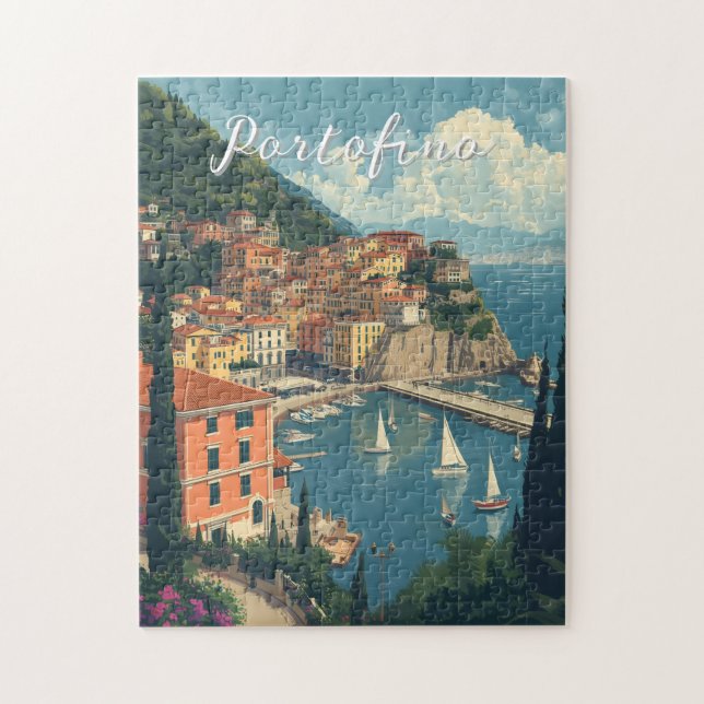 Vintage Style Portofino Genova Italy Puzzle (Vertikal)