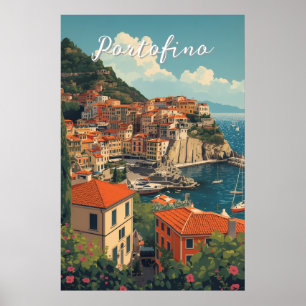 Vintage Style Portofino Genua Italien Poster