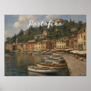Vintage Style Portofino Genua Italien Poster