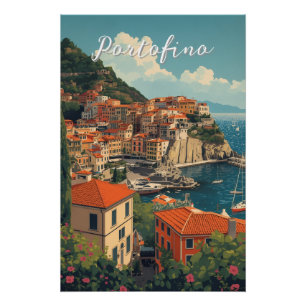 Vintage Style Portofino Genua Italien Poster