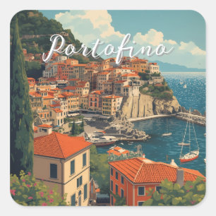 Vintage Style Portofino Genua Italien Quadratischer Aufkleber