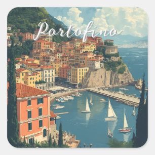 Vintage Style Portofino Genua Italien Quadratischer Aufkleber