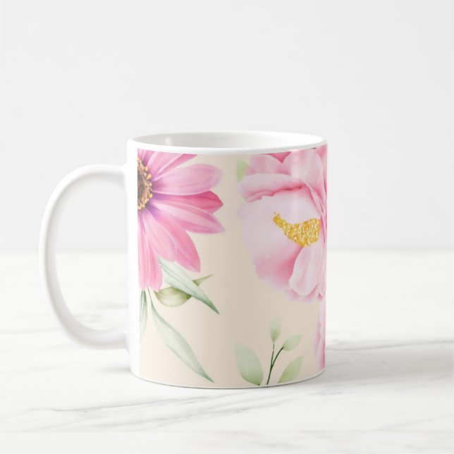 Vintage Style print with pink flowers & Roses Kaffeetasse (Links)