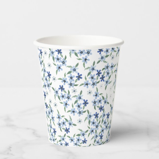 Vintage Style print with tiny blue flowers Pappbecher (Vorderseite)
