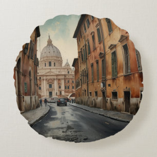 Vintage Style Rom Italienische Reise Aquarell Rundes Kissen