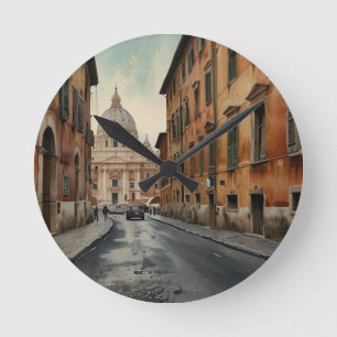 Vintage Style Rom Italienische Reise Wasserfarbe Runde Wanduhr