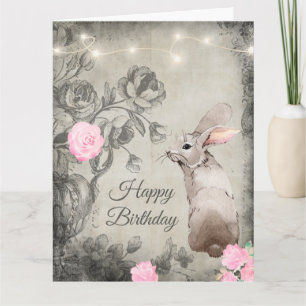 Vintage Style Rosen und Hase großes Geburtstagsges Karte