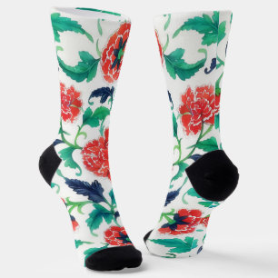 Vintage Style Rote Grüne Blume Florale Kunstsocken Socken
