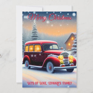 Vintage Style Rotes Auto Frohe Weihnachten