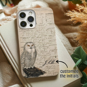 Vintage Style Schneeeule Papier Schrift Monogramm iPhone 13 Hülle