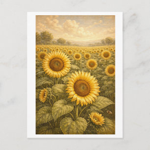 Vintage-Style Sonnenblumenfeld Postkarte